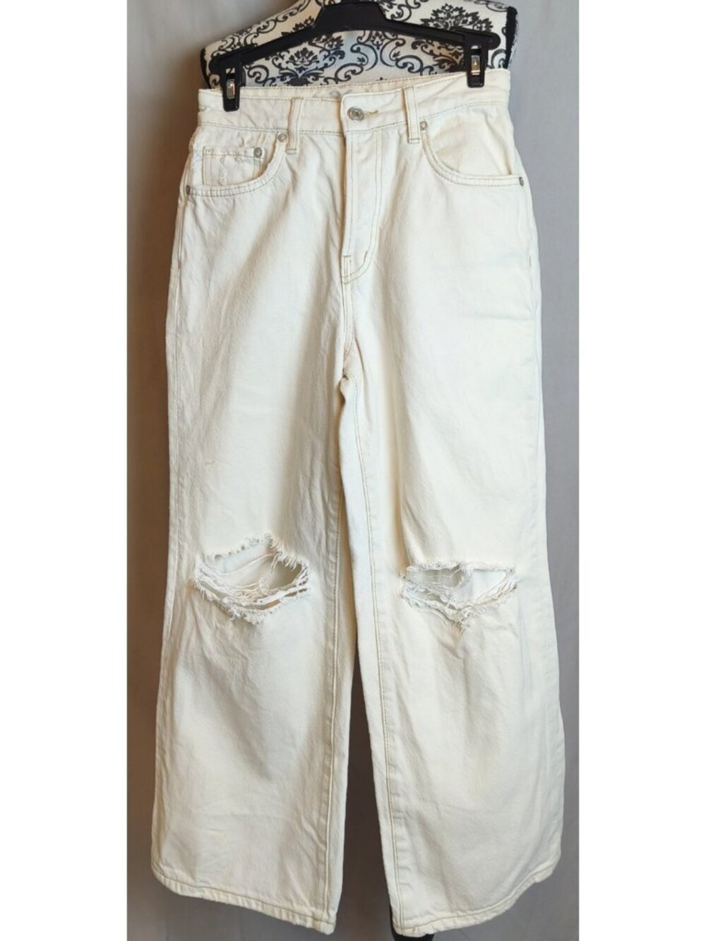 We The Free Free People Distressed Wide Leg Jeans Womens 26  Ivory High Rise
